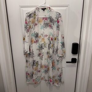 Torrid Floral Sheer Kimono with Pink and Yellow Accents